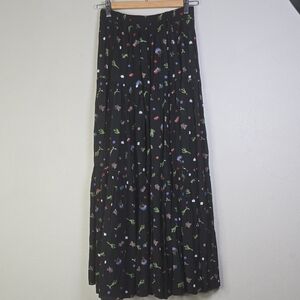 Desert West By Sherry Holt Tiered Floral Black Maxi Skirt Size Fits All.